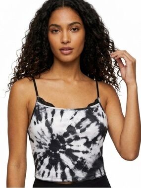 New Woman’s Cute Boho Black & White Tie Dye Lace Cami Top